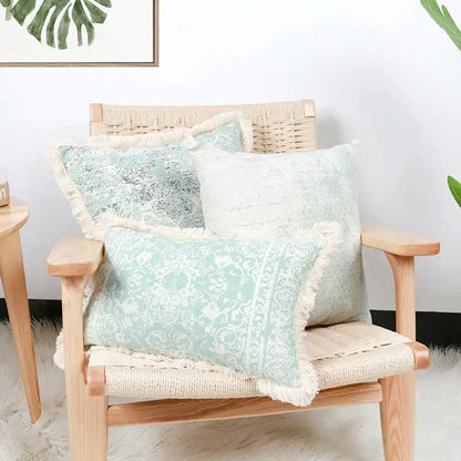 Geometric mosaic cotton crochet tassel cushion cover living room