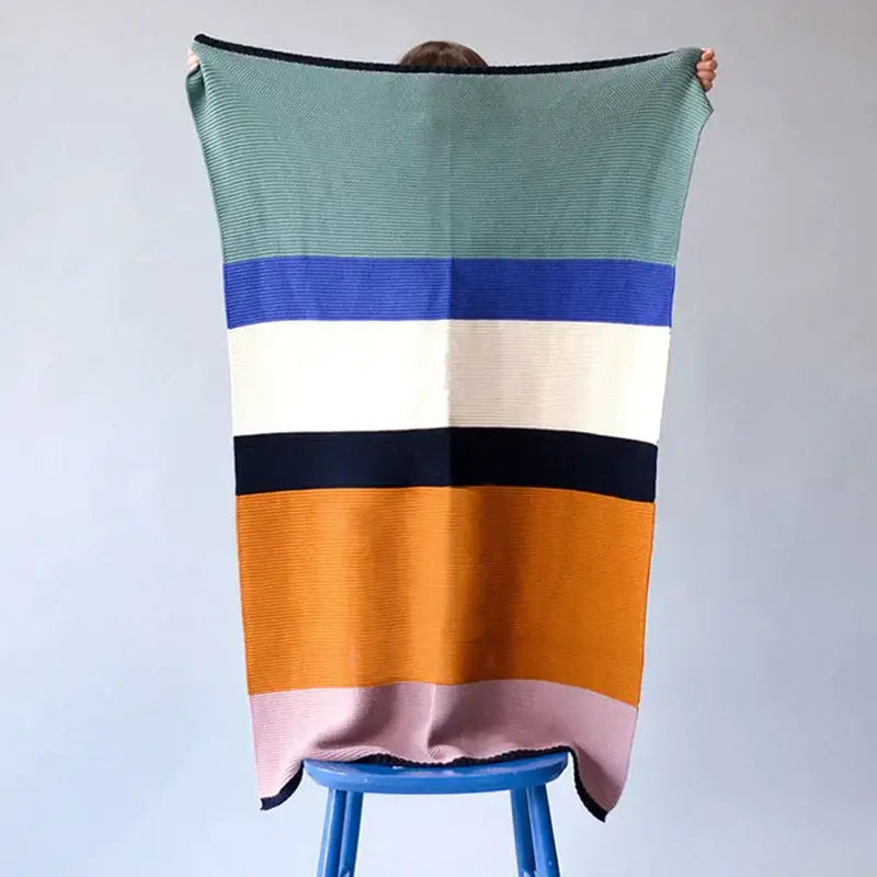 Geometric multicolored knitted chenille blanket bedroom