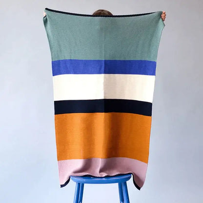 Geometric multicolored knitted chenille blanket bedroom