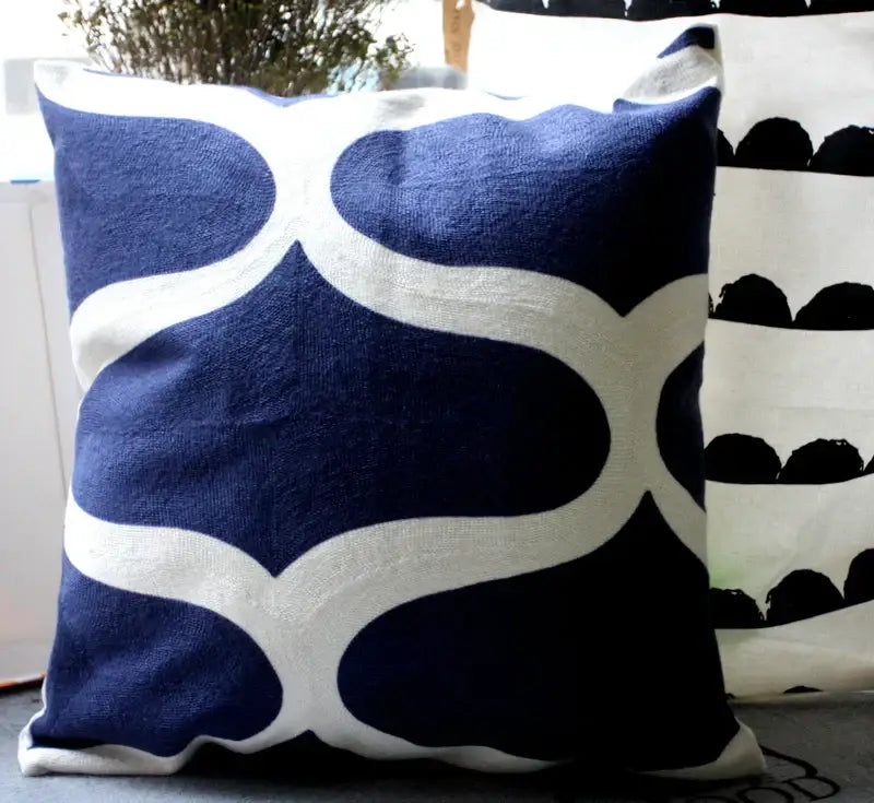 Geometric navy blue & gray cushion cover living room decor