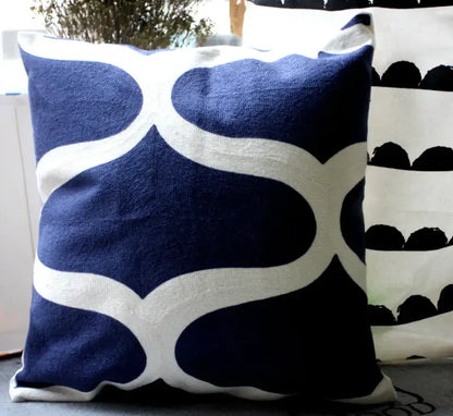 Geometric navy blue & gray cushion cover living room decor