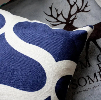 Geometric navy blue & gray cushion cover living room decor