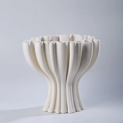 Geometric off white ceramic flower pot sculpture living room decor