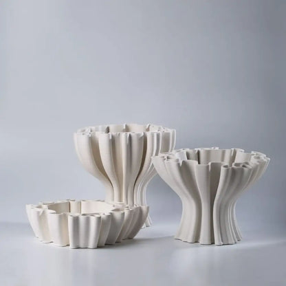 Geometric off white ceramic flower pot sculpture living room decor