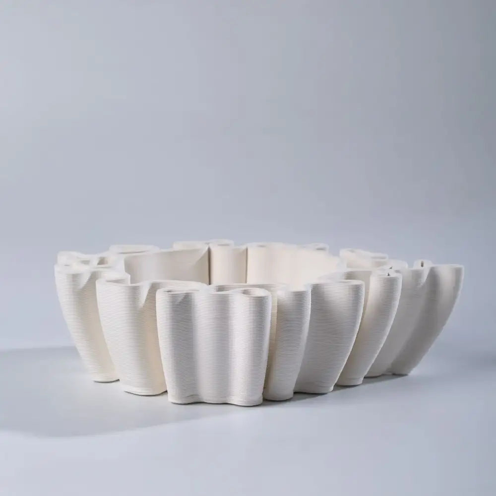 Geometric off white ceramic flower pot sculpture living room decor