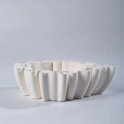 Geometric off white ceramic flower pot sculpture living room decor
