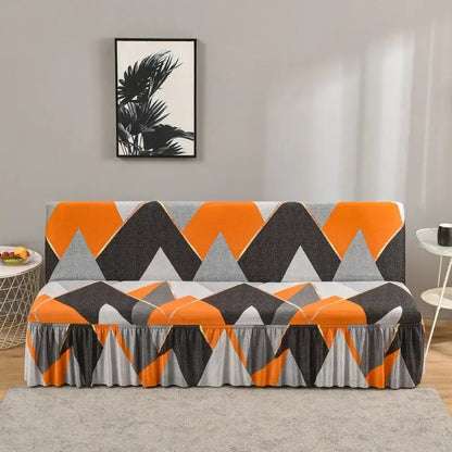 Geometric orange & black elastic armless futon sofa cover living room
