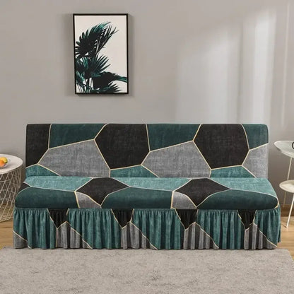 Geometric orange & black elastic armless futon sofa cover living room
