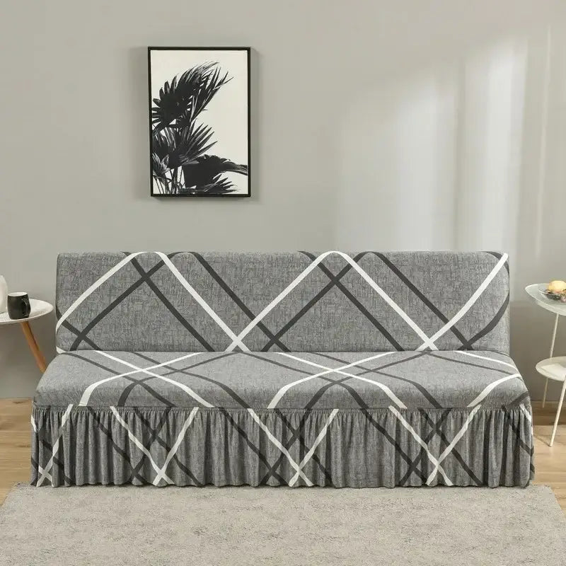 Geometric orange & black elastic armless futon sofa cover living room