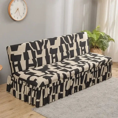 Geometric orange & black elastic armless futon sofa cover living room