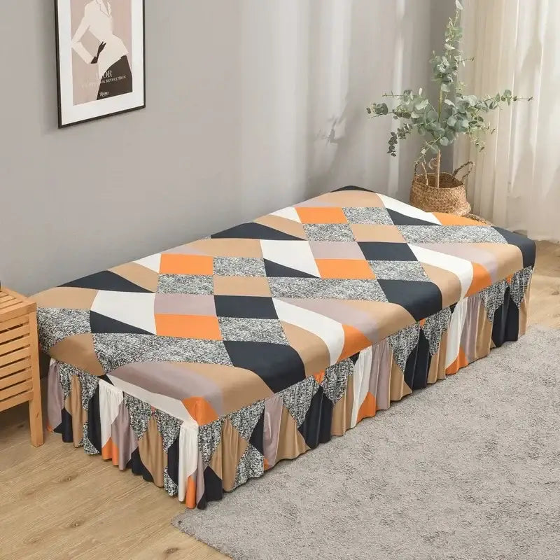 Geometric orange & black elastic armless futon sofa cover living room