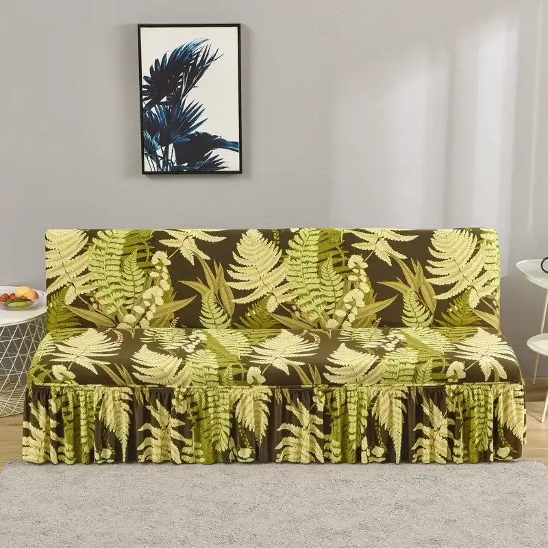 Geometric orange & black elastic armless futon sofa cover living room