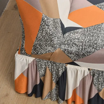 Geometric orange & black elastic armless futon sofa cover living room