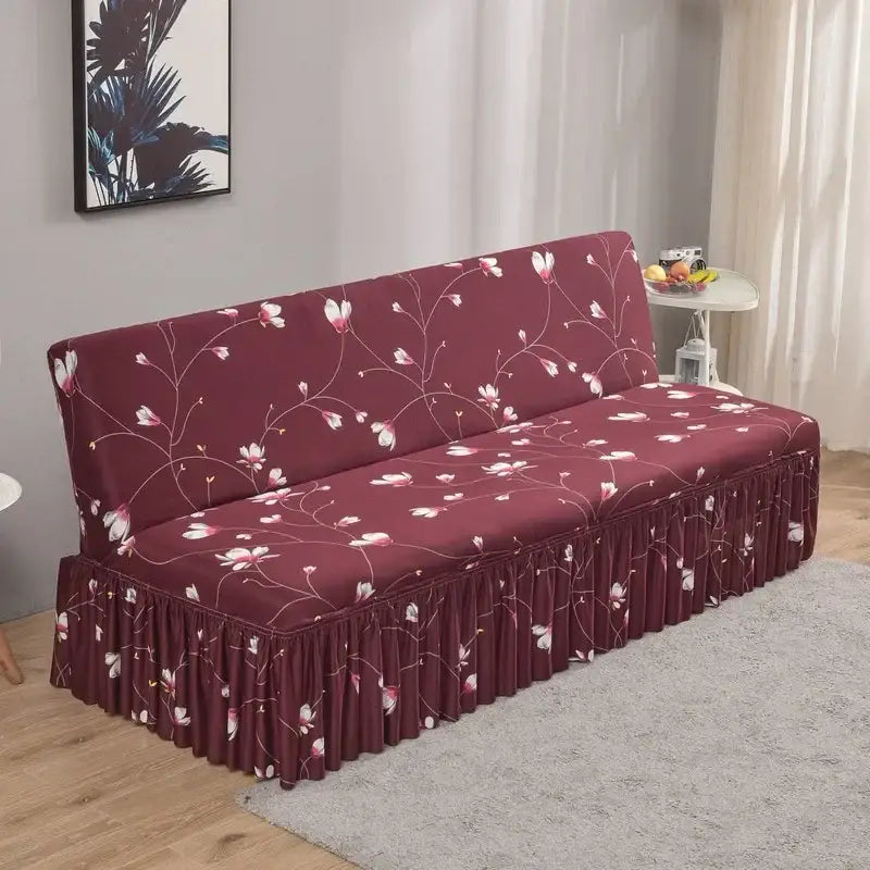 Geometric orange & black elastic armless futon sofa cover living room