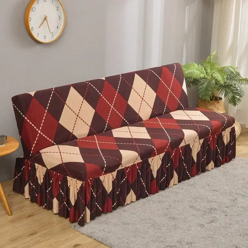 Geometric orange & black elastic armless futon sofa cover living room