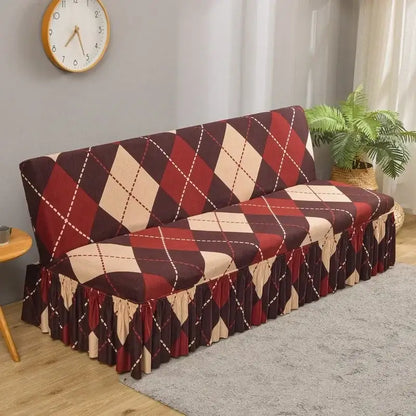 Geometric orange & black elastic armless futon sofa cover living room