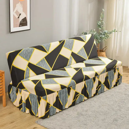 Geometric orange & black elastic armless futon sofa cover living room