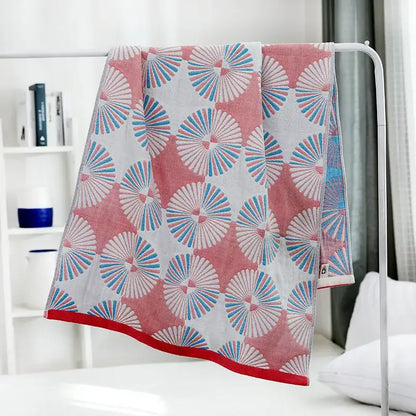 Geometric orange & blue cotton gauze bath towel set for bathroom