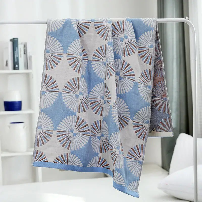 Geometric orange & blue cotton gauze bath towel set for bathroom