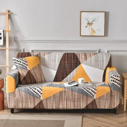 Geometric orange & gray colorful block sofa covers living room slipcover