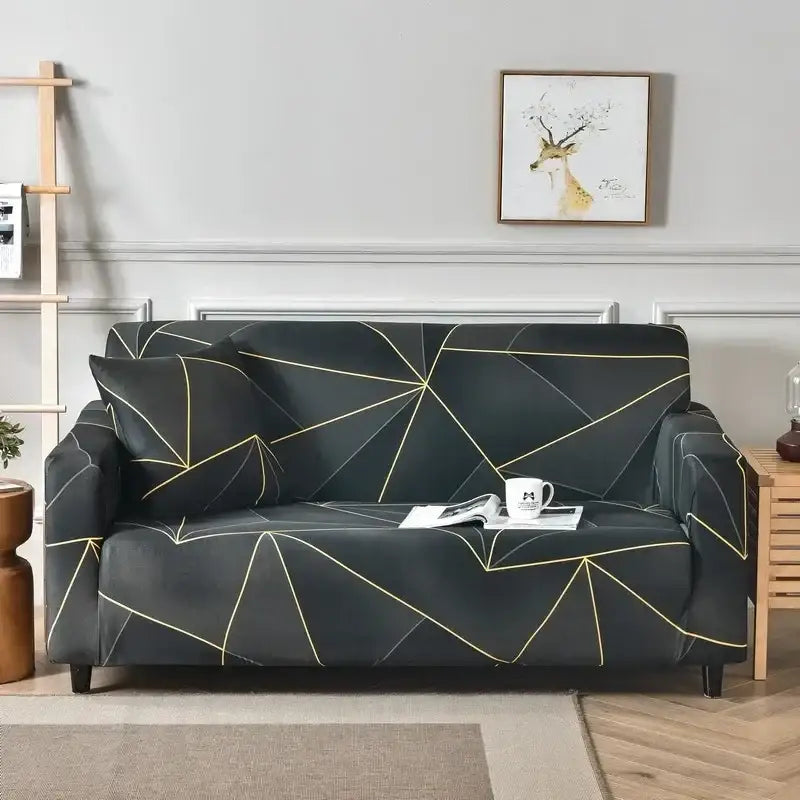Geometric orange & gray colorful block sofa covers living room slipcover