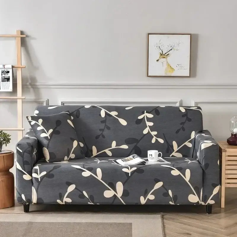 Geometric orange & gray colorful block sofa covers living room slipcover