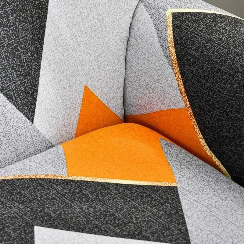 Geometric orange & gray colorful block sofa covers living room slipcover