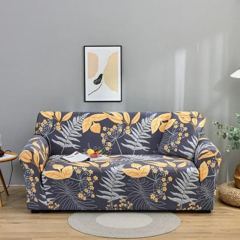 Geometric orange & gray colorful block sofa covers living room slipcover