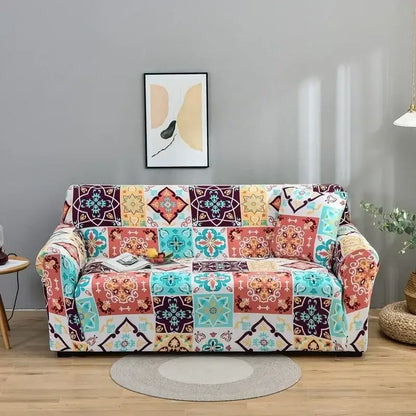 Geometric orange & gray colorful block sofa covers living room slipcover
