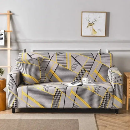 Geometric orange & gray colorful block sofa covers living room slipcover