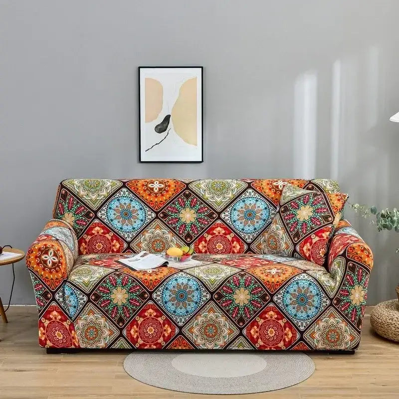 Geometric orange & gray colorful block sofa covers living room slipcover
