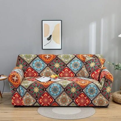 Geometric orange & gray colorful block sofa covers living room slipcover