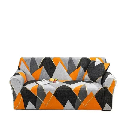 Geometric orange & gray colorful block sofa covers living room slipcover