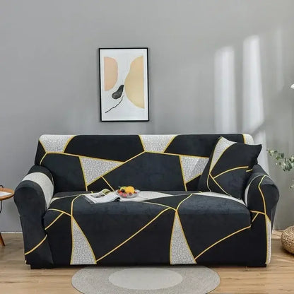 Geometric orange & gray colorful block sofa covers living room slipcover
