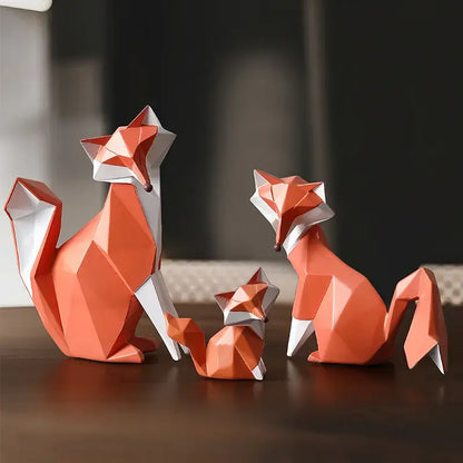 Geometric orange & white fox figurine living room decor