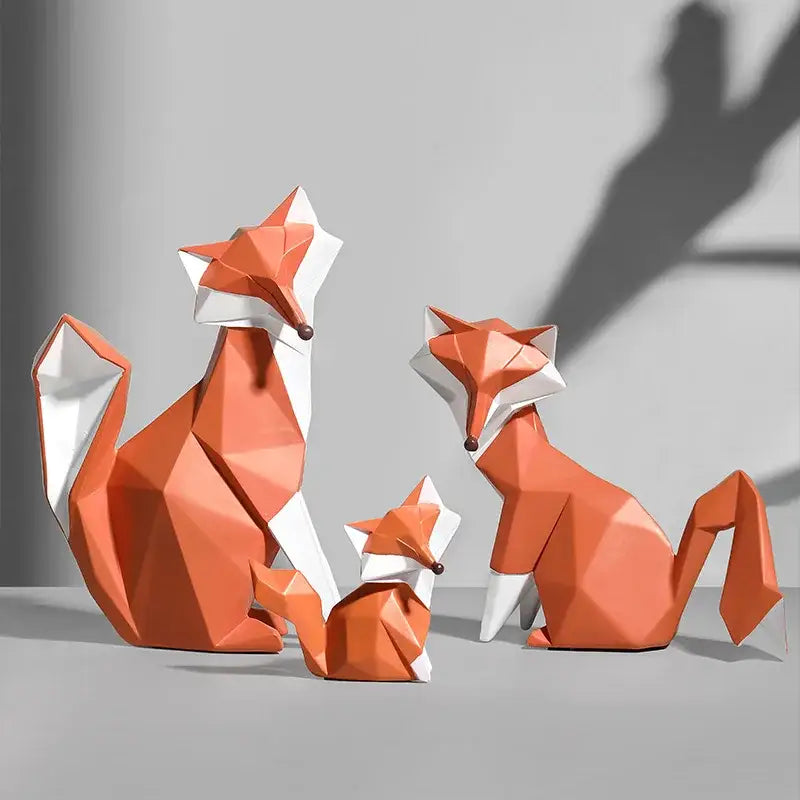 Geometric orange & white fox figurine living room decor