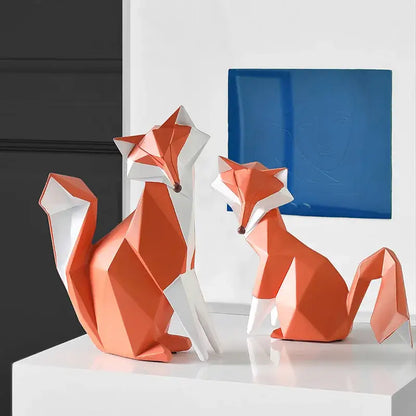 Geometric orange & white fox figurine living room decor