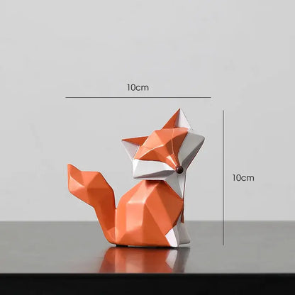 Geometric orange & white fox figurine living room decor