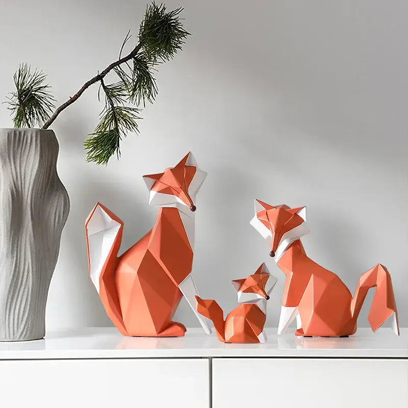 Geometric orange & white fox figurine living room decor