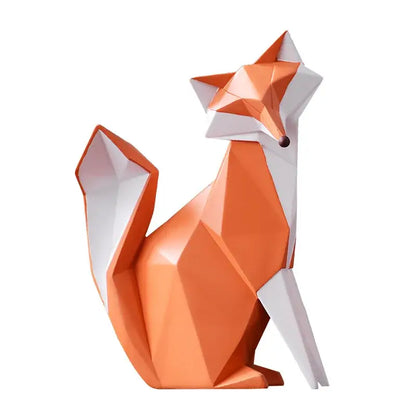 Geometric orange & white fox figurine living room decor