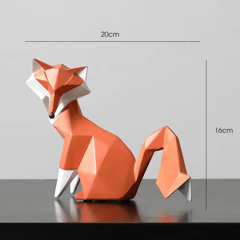 Geometric orange & white fox figurine living room decor