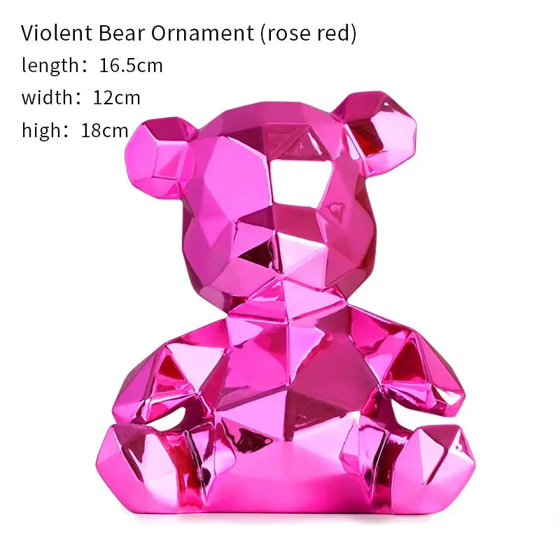 Geometric pink & blue electroplated teddy bear sculpture living room