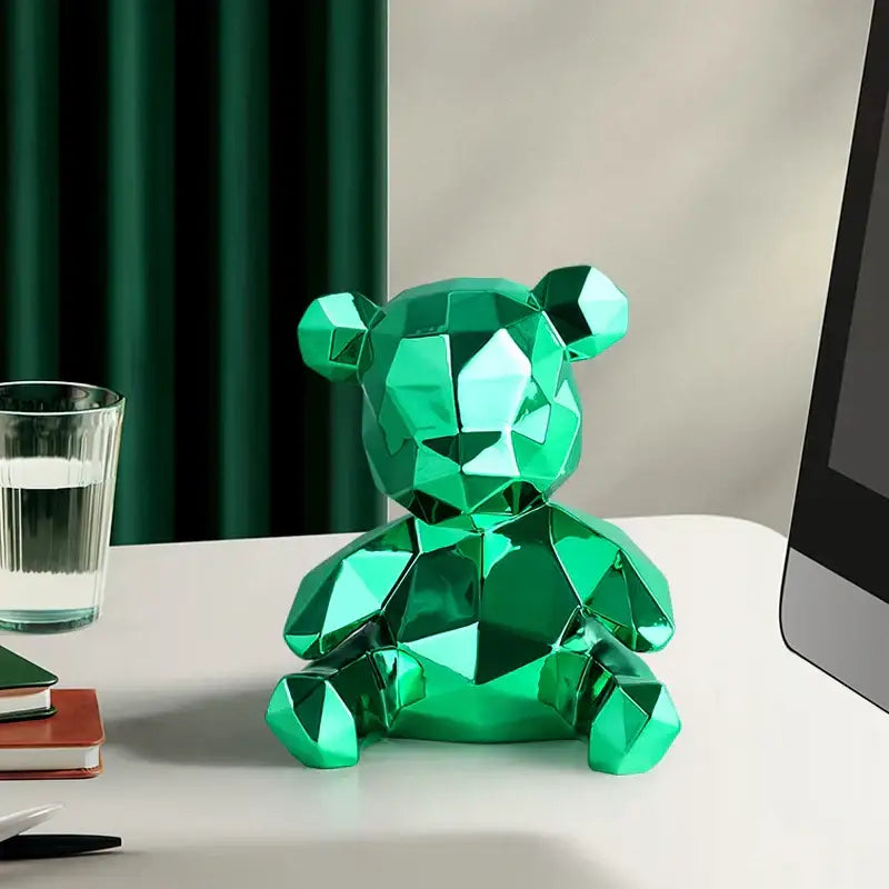 Geometric pink & blue electroplated teddy bear sculpture living room