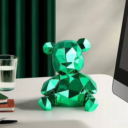Geometric pink & blue electroplated teddy bear sculpture living room