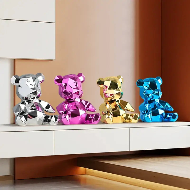 Geometric pink & blue electroplated teddy bear sculpture living room