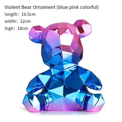 Geometric pink & blue electroplated teddy bear sculpture living room