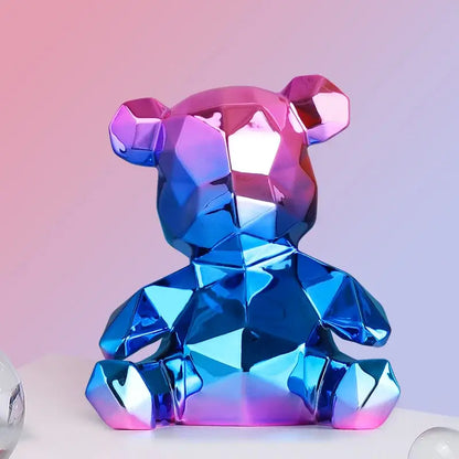 Geometric pink & blue electroplated teddy bear sculpture living room