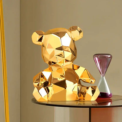 Geometric pink & blue electroplated teddy bear sculpture living room