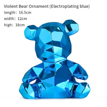 Geometric pink & blue electroplated teddy bear sculpture living room