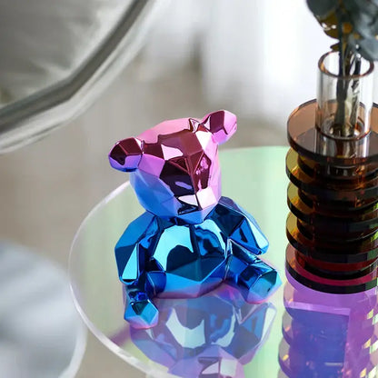 Geometric pink & blue electroplated teddy bear sculpture living room
